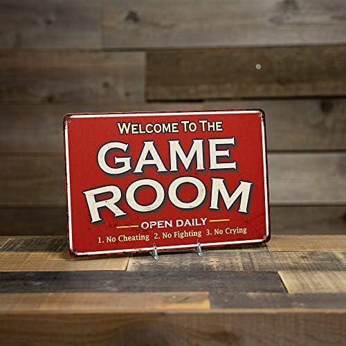 Game Room Sign Rustic Wall decor Gameroom Signs Home Vintage Decorations Games Arcade Retro Video Gamer Art Gaming wall art Size: 8 x 12 Inches