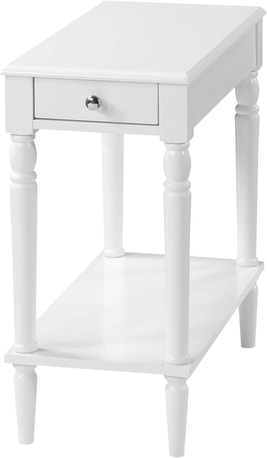 Elegant White Wood Chairside Table with Sculpted Legs and Storage