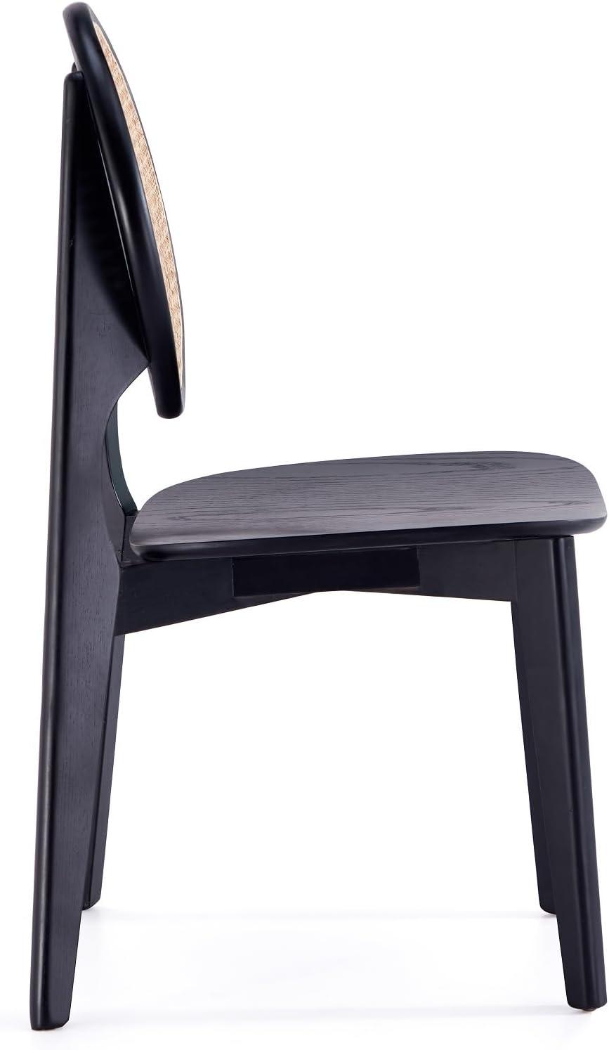 Set of 2 Versailles Round Dining Chairs Black/Natural - Manhattan Comfort: Mid-Century Modern, Ash Wood Frame, No Assembly Required