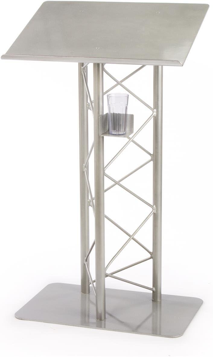 Truss Lectern for Speaker, 27"w x 48"h x 18.5"d, Includes Cup Holder, Silver Podium Stand - Aluminum and Steel Construction (LCTTRSSLV)