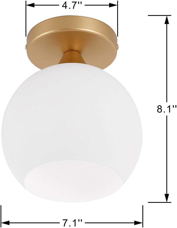 Gold Semi Flush Mount Ceiling Light with White Glass Globe