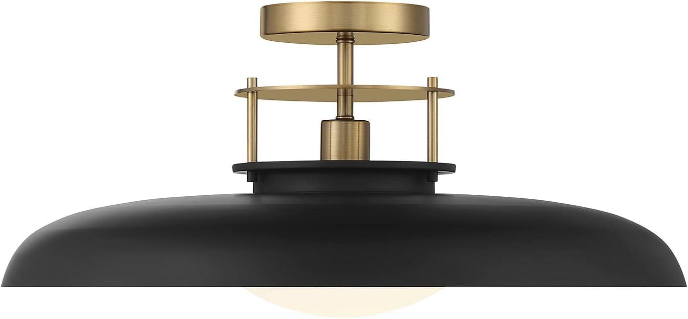 1 Light Semi-Flush Mount in Vintage Style-9 inches Tall and 20 inches Wide-Matte Black/Warm Brass Finish Bailey Street Home 159-Bel-4636207