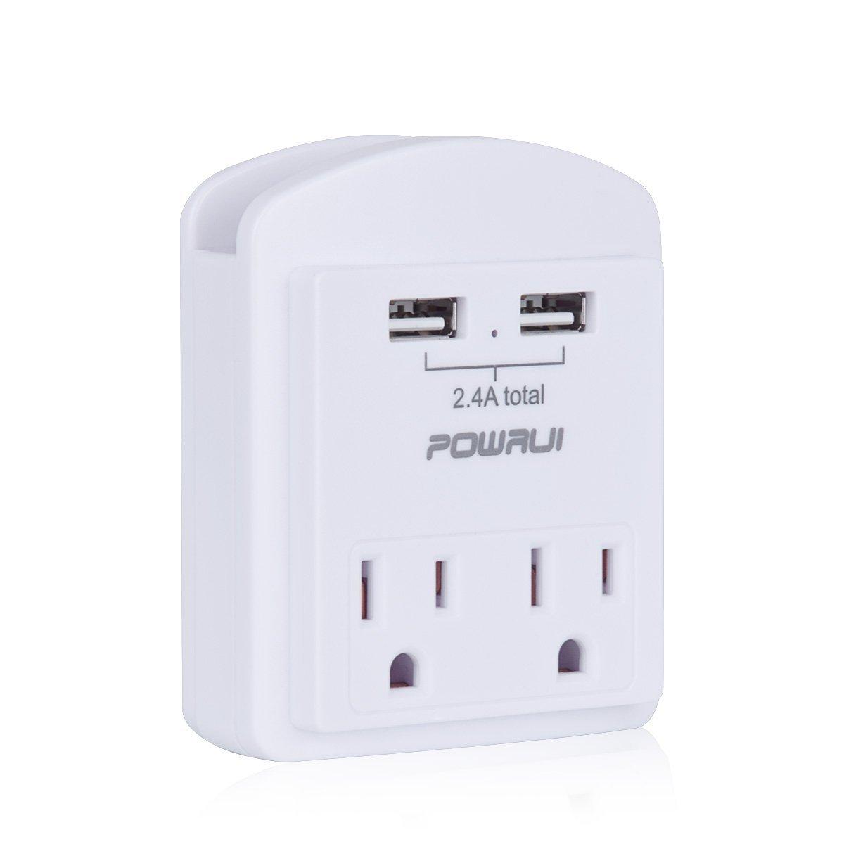 Outlet Extender USB Wall Charger - POWRUI Multi Plug Wall Outlet Splitter with 2-Outlet and 2 USB Ports, Non Surge Protector for Cruise Ship Essentials, White, ETL Listed