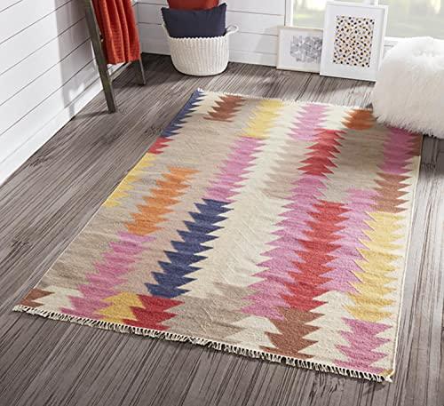 Bohemian Reversible Handwoven Wool Rug in Red, 7'6" x 9'6"