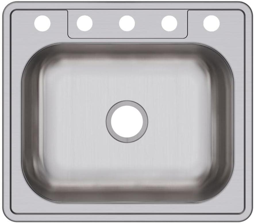 Elkay D125225 22 Gauge Stainless Steel Single Bowl Top Mount Kitchen Sink, 25 x 22 x 6.5625"