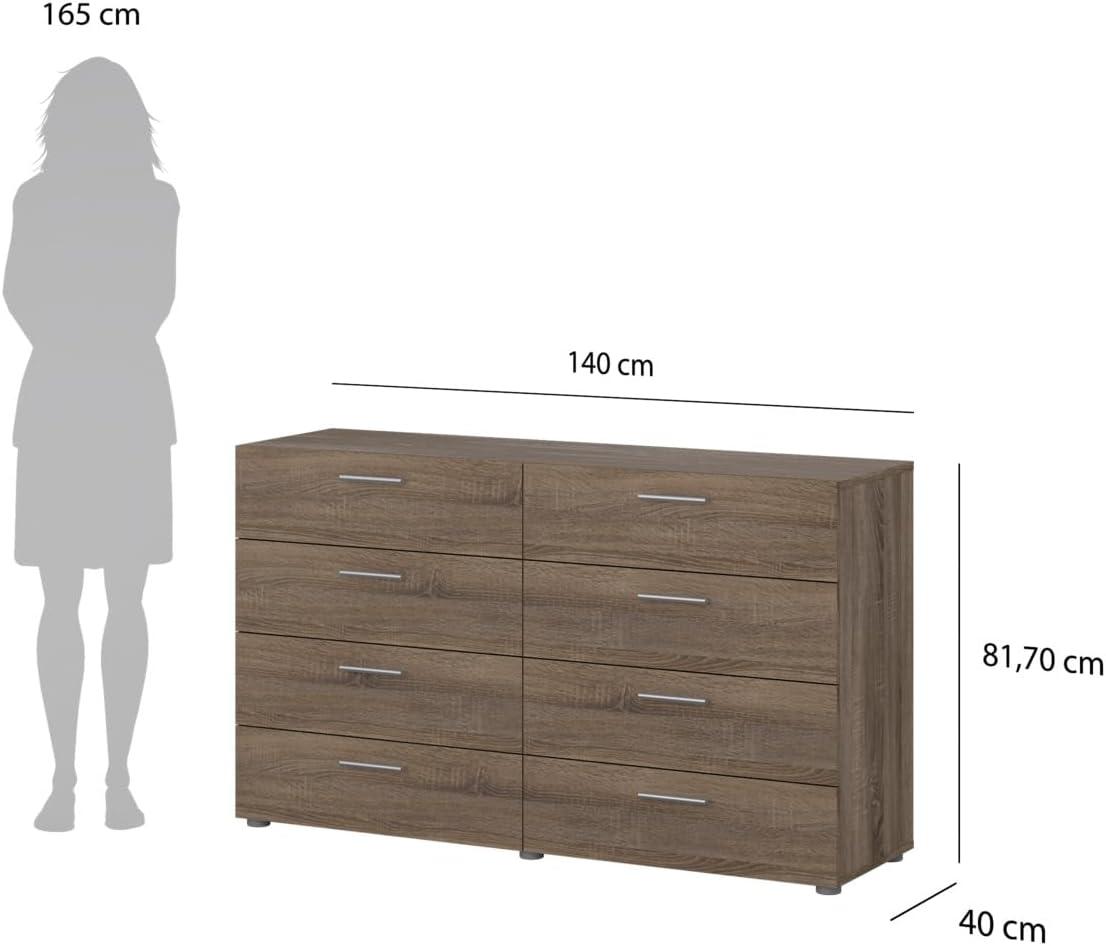 Tvilum,Austin 8 Drawer Double Dresser, Oak Structure/White High Gloss