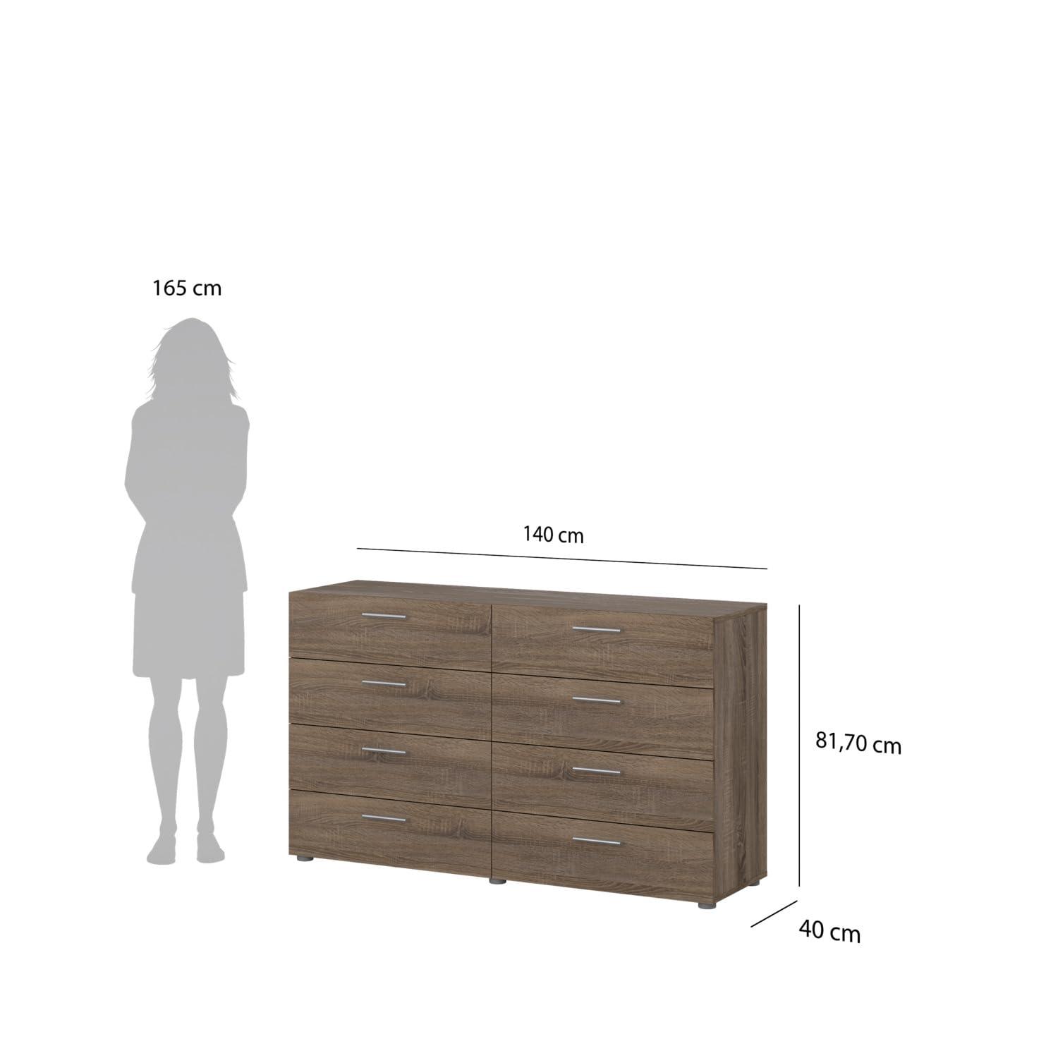 Tvilum,Austin 8 Drawer Double Dresser, Oak Structure/White High Gloss