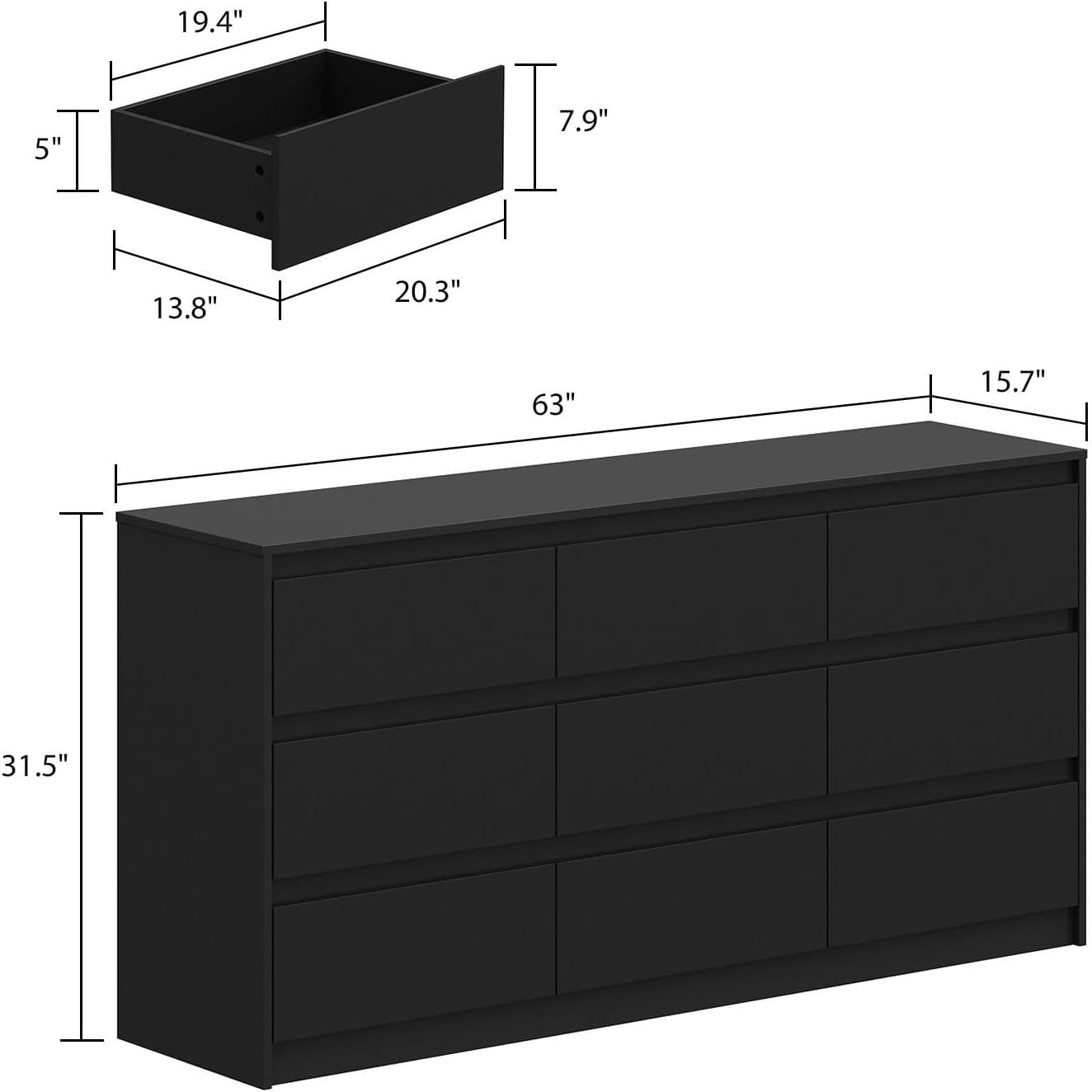 FAMAPY Chest of Drawers Dresser No Handles, 6 Drawer Dresser with Wide Storage, Modern Contemporary 6-Drawer Chest, for Bedroom Black (59”W x 15.7”D x 32.3”H)