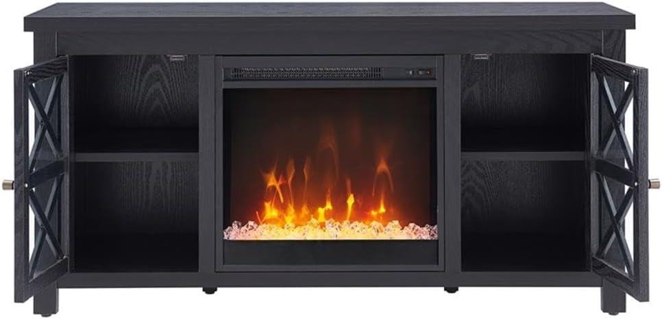 Evelyn&Zoe Colton Rectangular TV Stand with Crystal Fireplace for TV's up to 55", Black