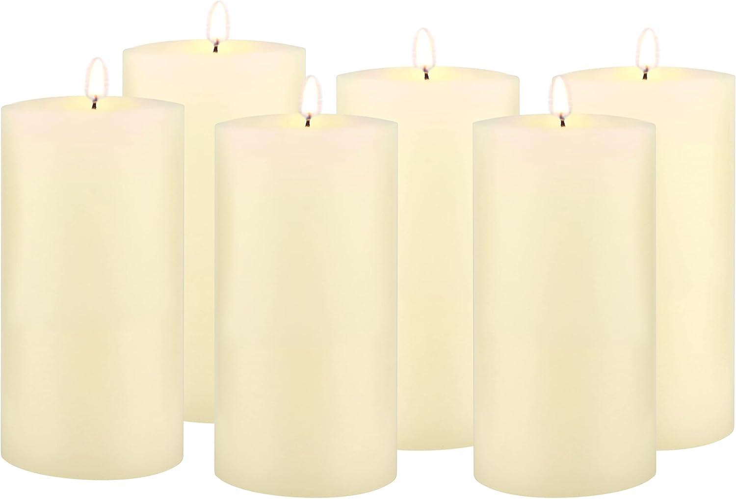 6pk Unscented Flat top Smooth Pillar Candles Ivory - Stonebriar Collection