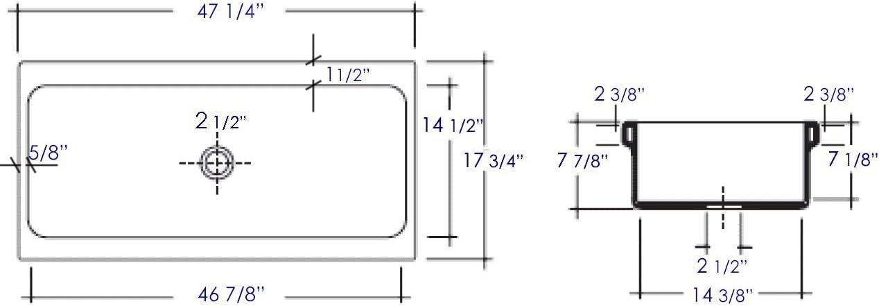 48" Fireclay Rectangular Trough Bathroom Sink