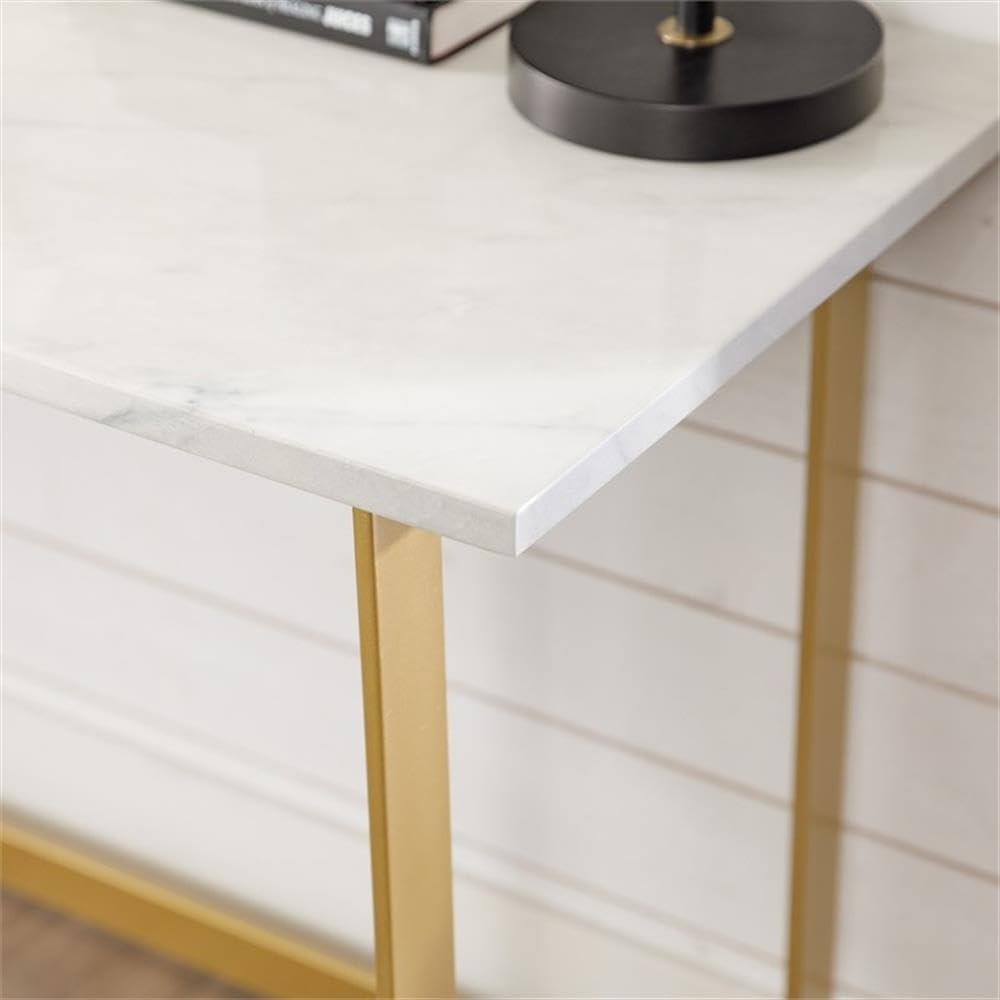 Walker Edison 42" Faux Marble Desk with White Faux Marble Top and Gold Base