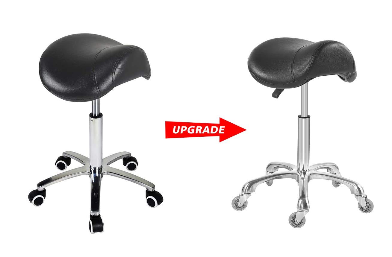Antlu Saddle Stool Rolling Chair for Medical Massage Salon Kitchen Spa Drafting,Adjustable Hydraulic Stool with Wheels (Without Backrest, Black)