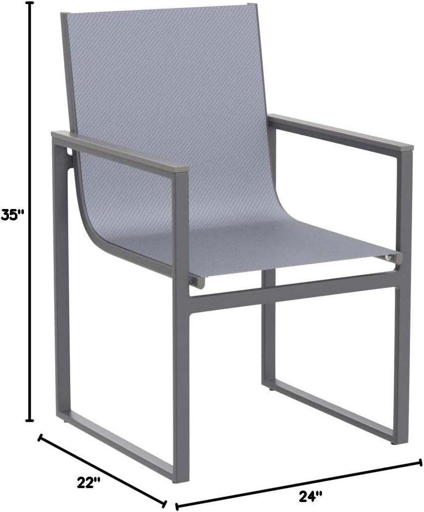 Armen Living Bistro Outdoor Patio Dining Chair in Grey Finish with Grey Sling - Set of 2