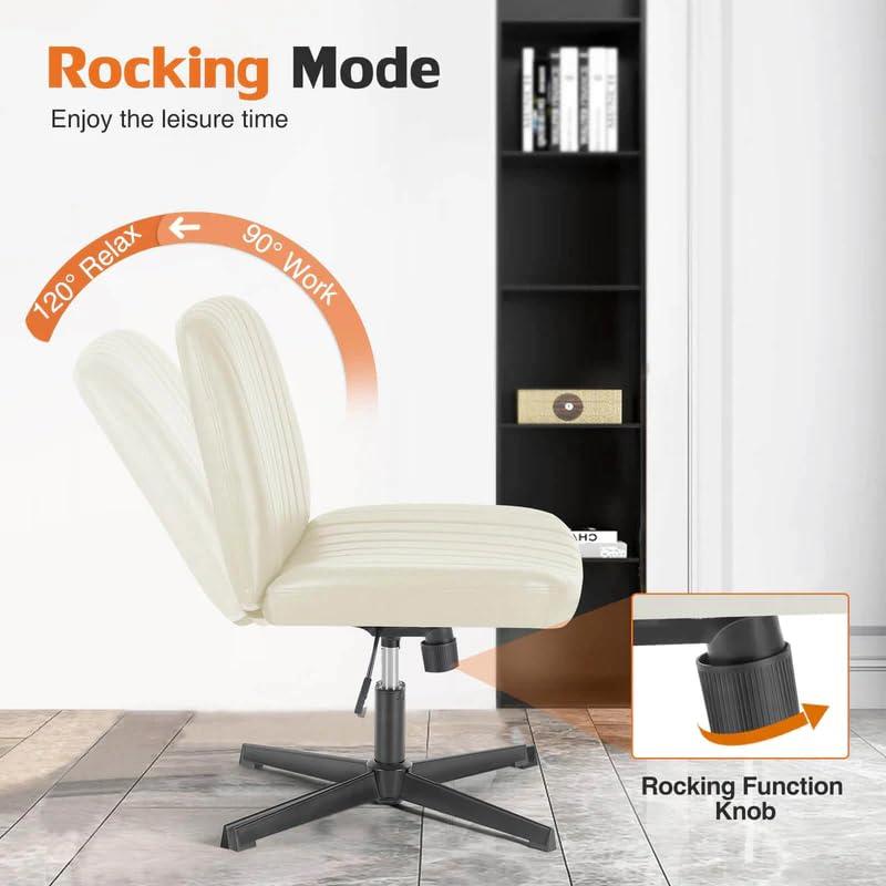 FDW Criss Cross Chair Armless Office Chair No Wheels Modern Swivel Height Adjustable Ergonomic Desk Chair With Wide Seat Computer Task Vanity Chair For Home Office