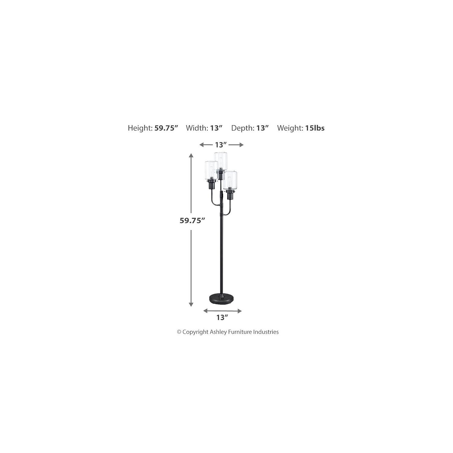 Jaak Metal Floor Lamp Bronze - Signature Design by Ashley: 3-Light, Glass Shades, Edison Bulbs