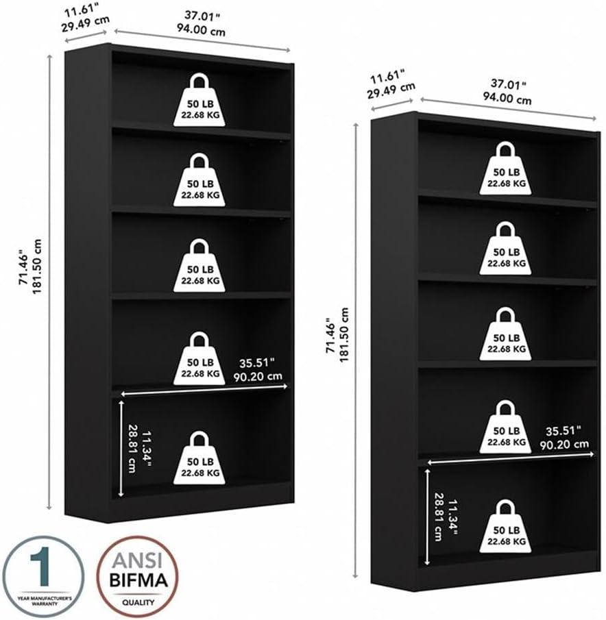Bush Furniture Universal 5 Shelf Bookcase Set of 2