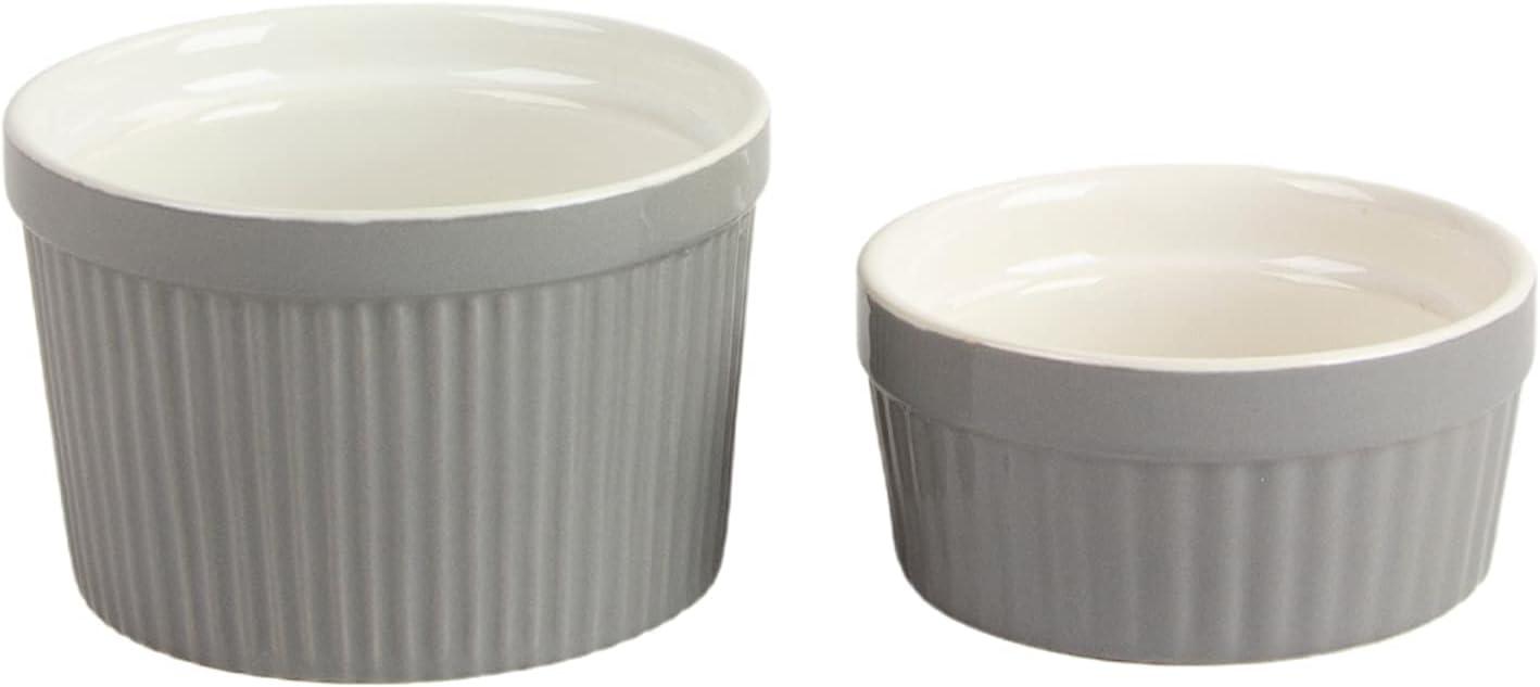 Gray and White Stoneware Ramekin Set of 6, 4 oz