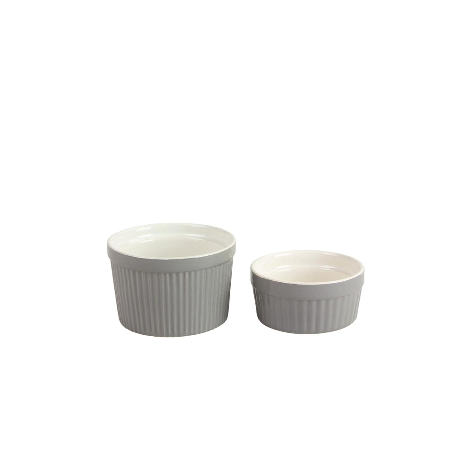 Gray and White Stoneware Ramekin Set of 6, 4 oz