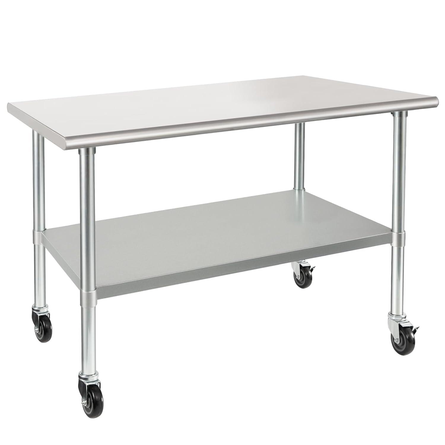 Stainless Steel Prep & Work Table with Caster Wheels, 48 x 30 Inches