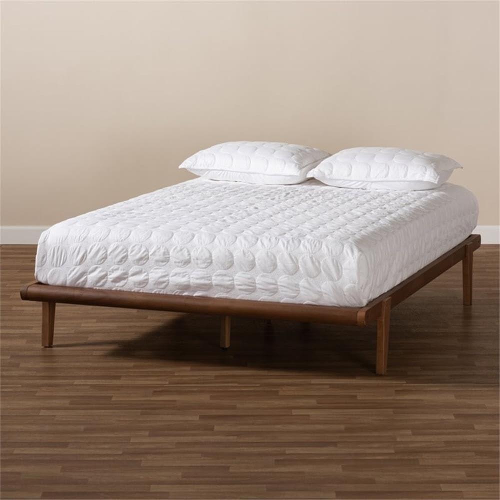 Queen Kaia Finished Wood Platform Bed Frame Brown - Baxton Studio: Rubberwood, Mid-Century Design, No Box Spring Required