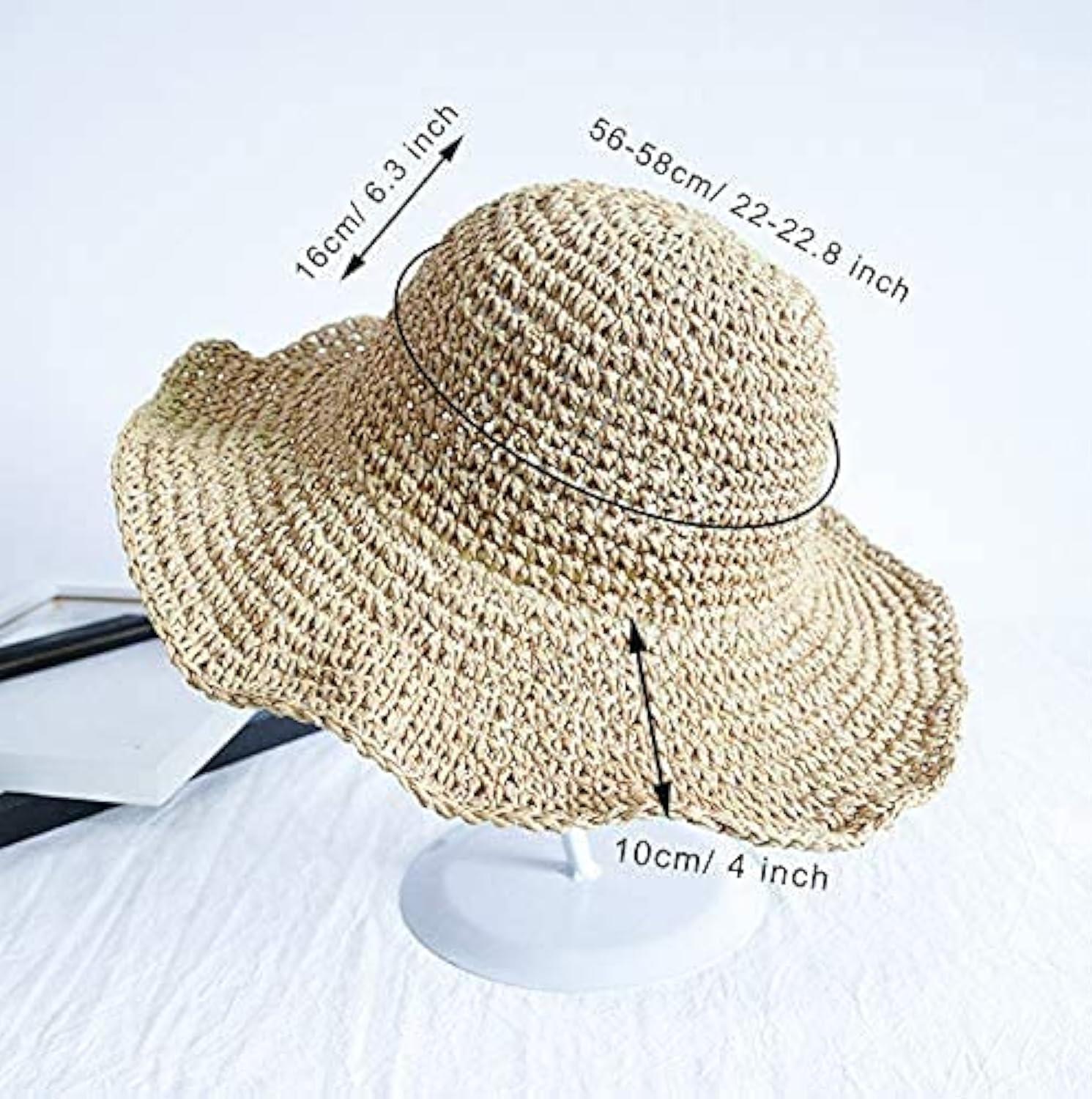 Women Straw Hat Wide Brim Beach Sun Cap Foldable Large Lady Floppy 100% Natural Paper Braided for Travel Decoration Summer Vacation Soft Lightweight and Breathable (Beige)