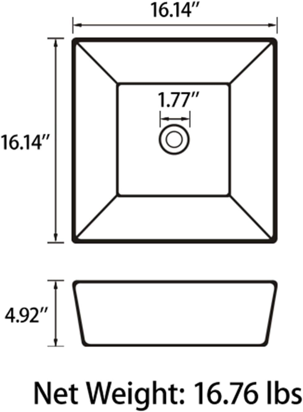 Sinber 16" x 16" x 4.92" White Square Ceramic Countertop Bathroom Vanity Vessel Sink BVS1616A-OK