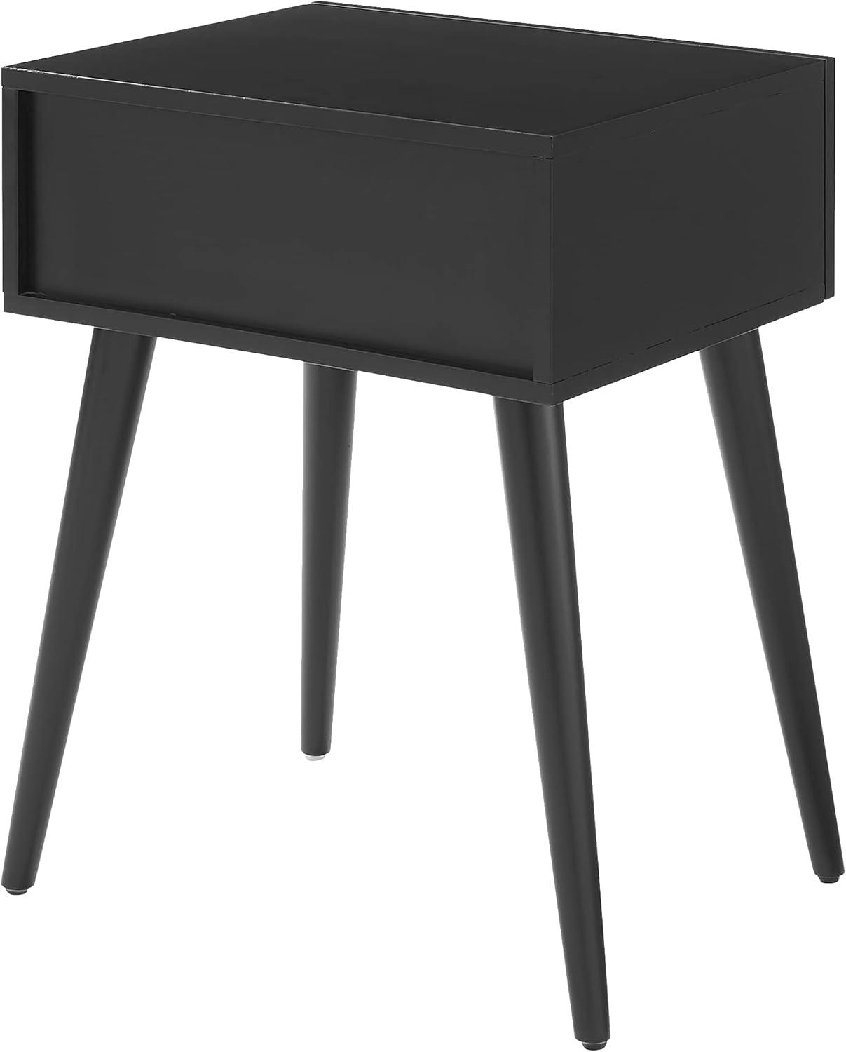 Everett End Table Matte Black - Crosley: Mid-Century Modern Design, Storage Drawer, Tapered Legs, Metal Hardware