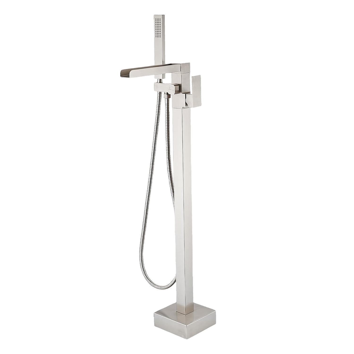 AlenArtWater Waterfall Tub Filler Freestanding Bathtub Faucet Floor Mount Brass Single Handle Bathroom Faucets with Hand Shower 93-LJQKCZ