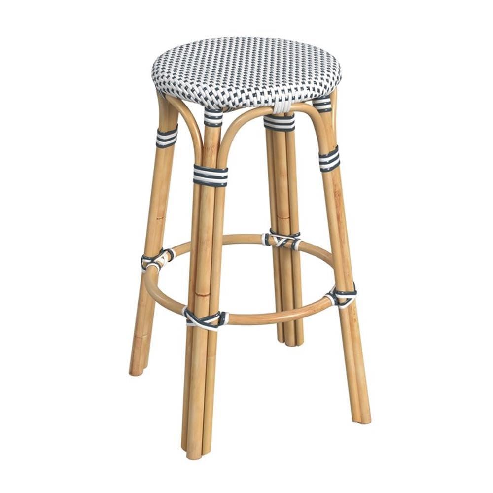 Butler Specialty Rattan Bar Stool Chair in White With Round Seat & Footrest
