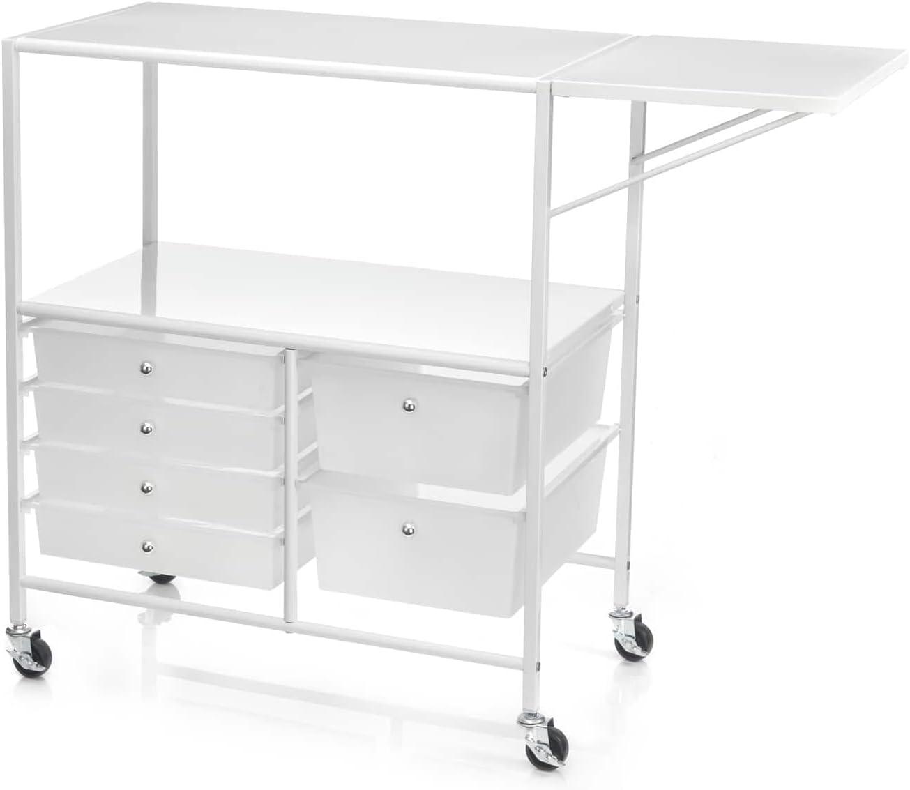 Simply Tidy Essex Home or Office Rolling Cart with Storage Drawers, White