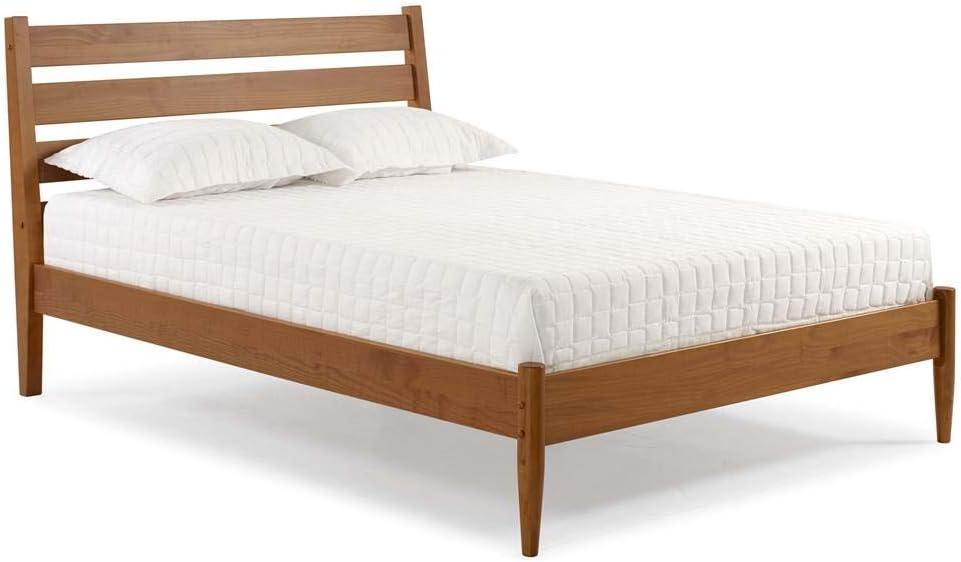 Camaflexi Mid Century Platform Bed Queen Size Solid Wood Bed Frame, Castanho 100% Solid Wood