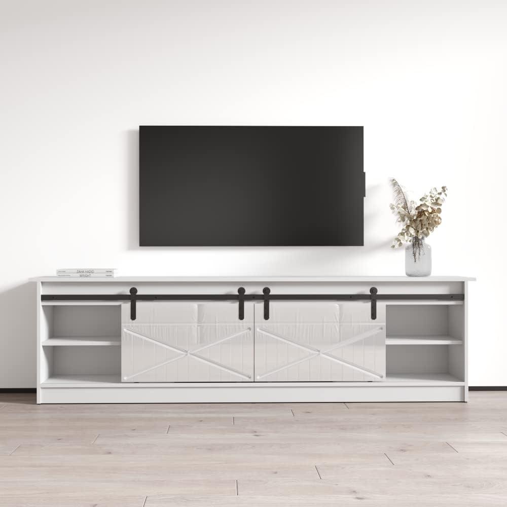 Granero BL-EF Fireplace TV Stand for TVs up to 90", Modern High Gloss 79" Entertainment Center, Electric Fireplace TV Media Console with Storage Cabinets