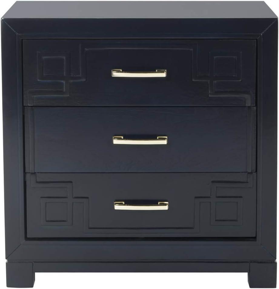Raina 3 Drawer Greek Key Nightstand - Navy - Safavieh