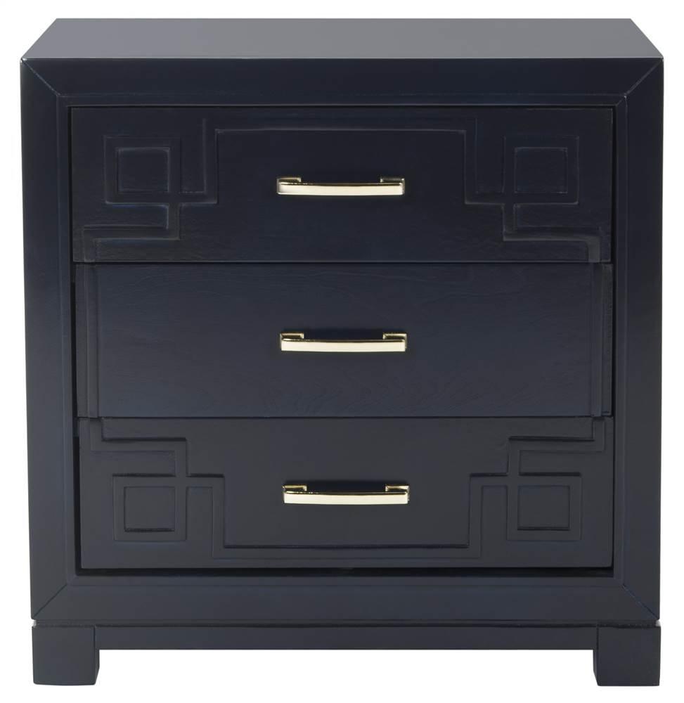 Raina 3 Drawer Greek Key Nightstand - Navy - Safavieh