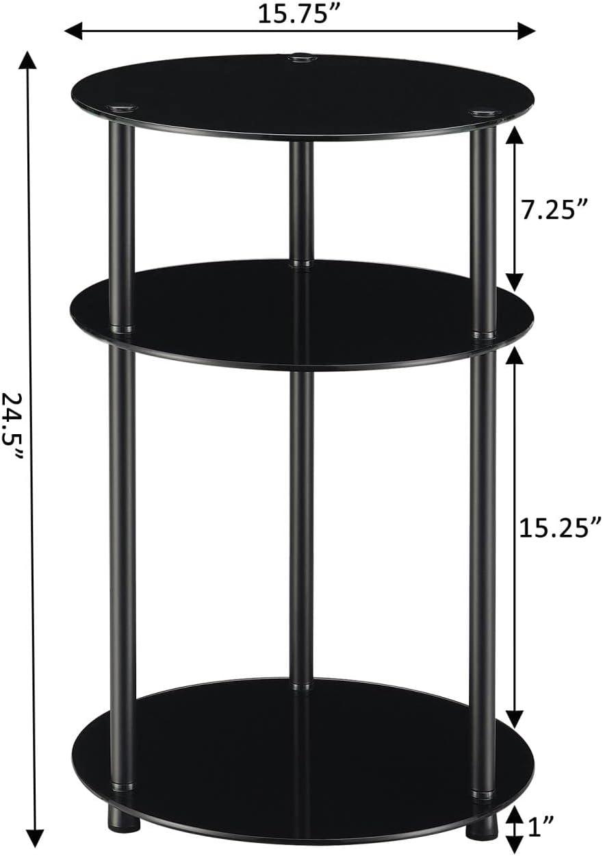 Convenience Concepts Designs2Go Classic Glass 3-Tier Round Table, Black Glass