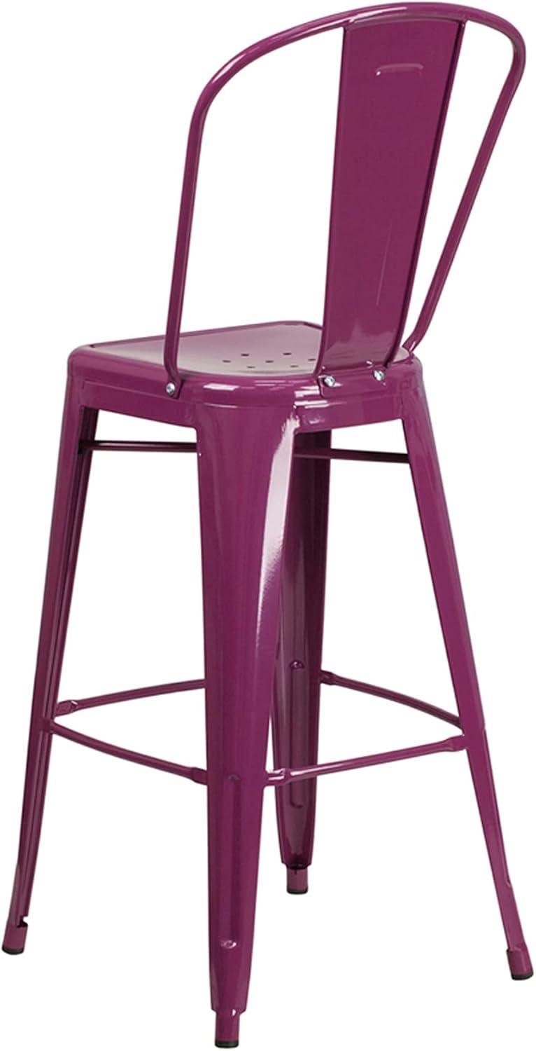Flash Furniture Commercial Grade 30" High Purple Metal Indoor-Outdoor Barstool with Back