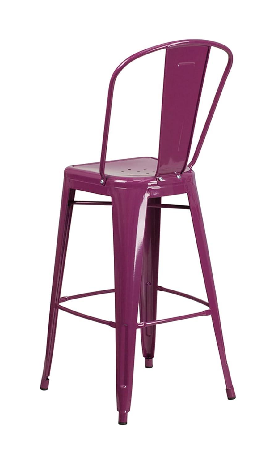Flash Furniture Commercial Grade 30" High Purple Metal Indoor-Outdoor Barstool with Back