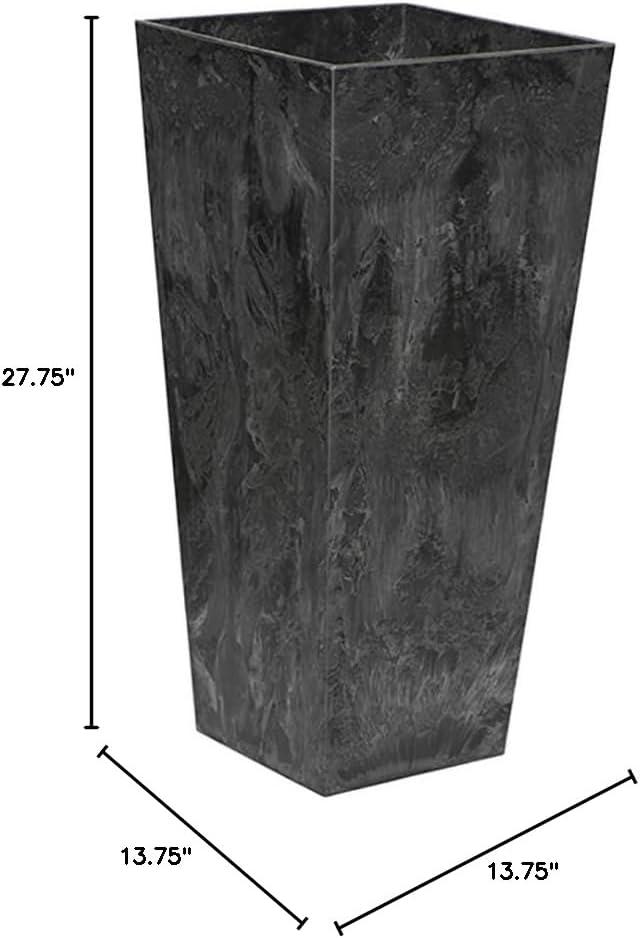 Novelty Ella Artstone Tall Square Plastic Resin Planter with Water Minder System, Black 27.5"