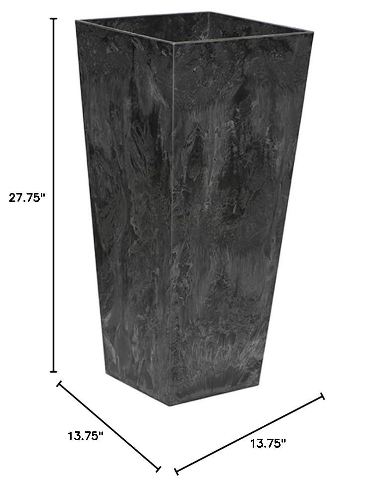 Novelty Ella Artstone Tall Square Plastic Resin Planter with Water Minder System, Black 27.5"