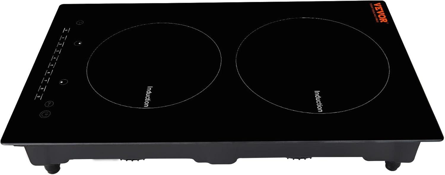 VEVOR Induction Cooktop, 1800W Electric Countertop Burner, 2 Burner Knob Control Stove, Built-in Induction Cooktop with 12 Temperature Settings, Glass Surface, Auto Shut-Off