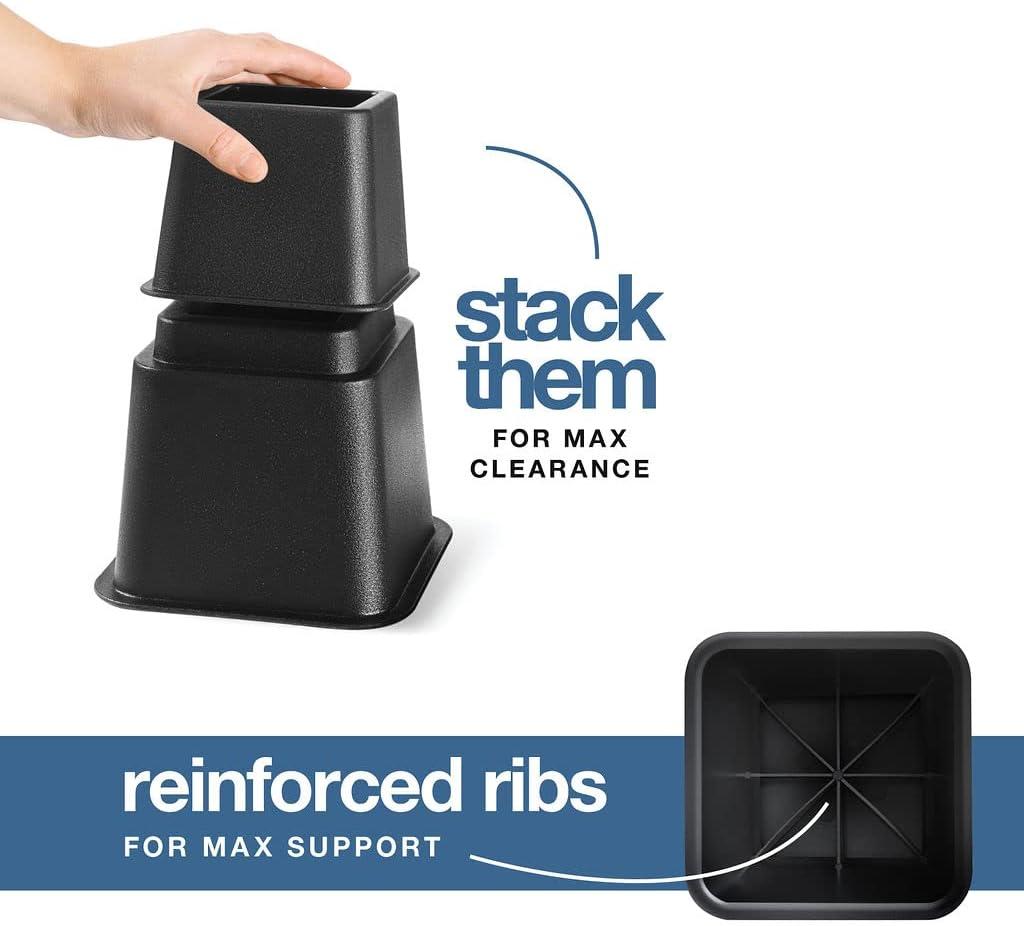8 Pack Bed Risers, Heavy Duty Bed Furniture Risers, Adjustable Bed Elevators in Heights 3 or 5 inch, Stackable Risers for Sofa, Chair, Desk, Table Legs, Black