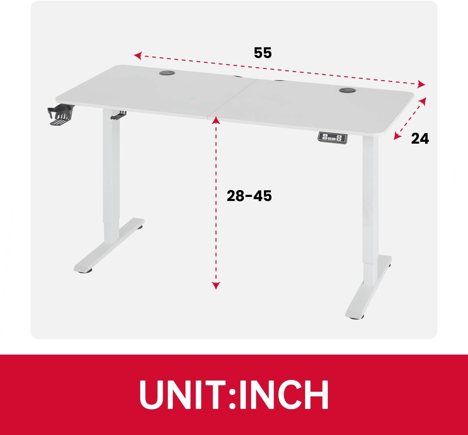 White Adjustable Height Gaming Desk with Drawer and Cup Holder