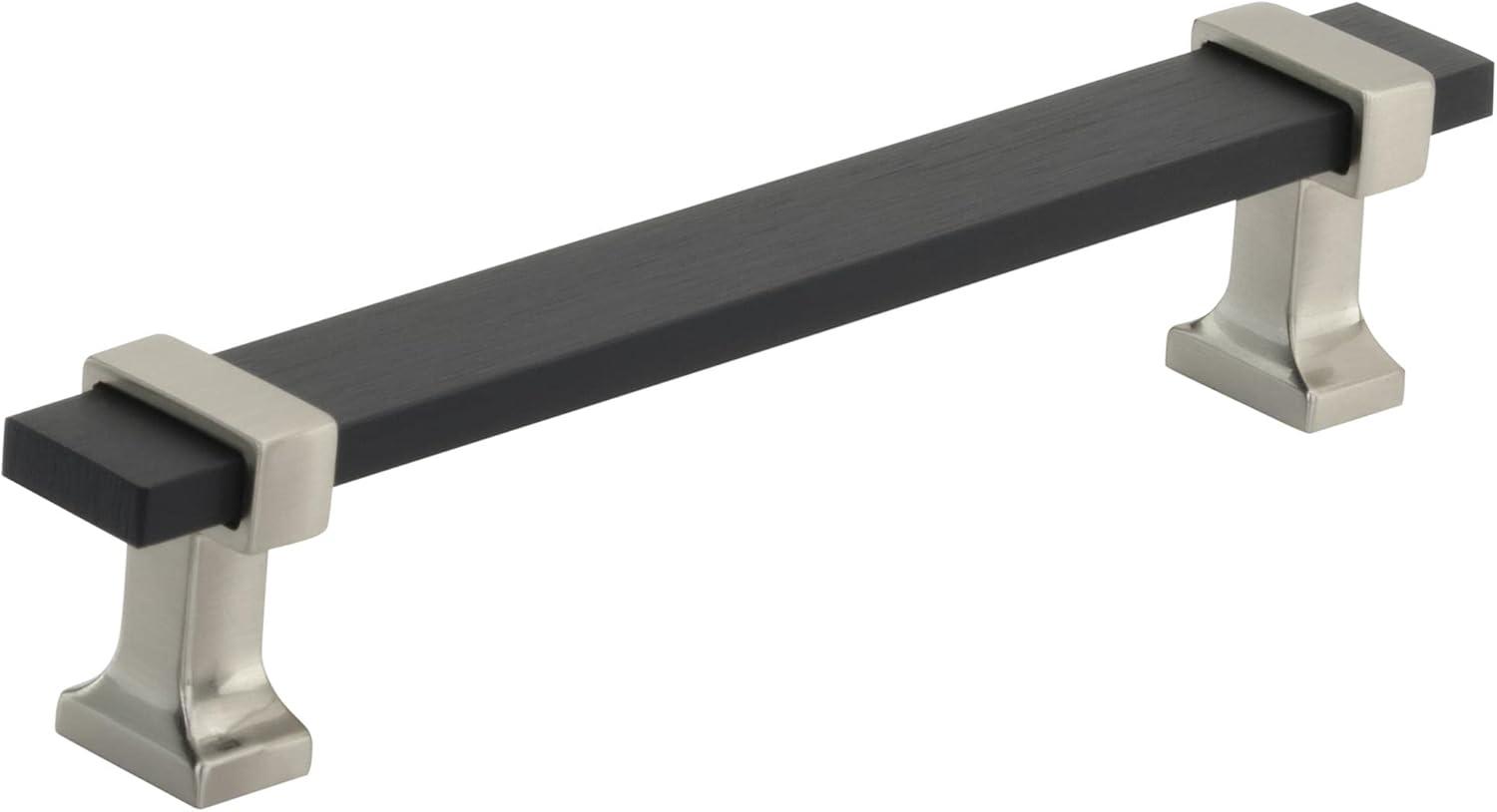 Amerock Overton 5-1/16 inch (128mm) Center-to-Center Brushed Matte Black/Satin Nickel Cabinet Pull