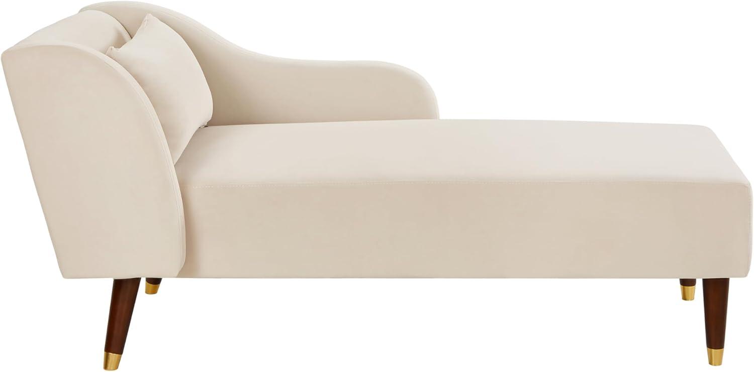 Beige Velvet Upholstered Chaise with Solid Wood Legs