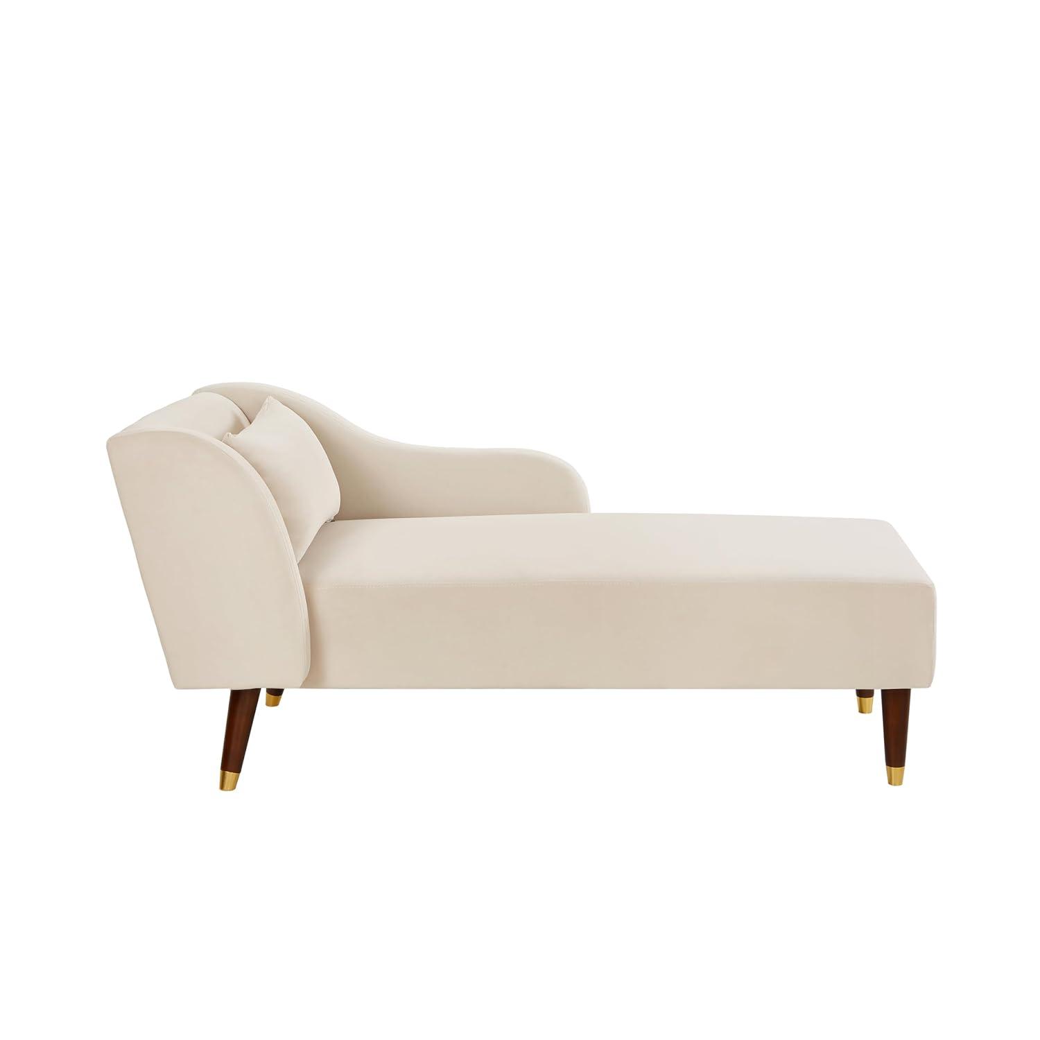 Chaise Lounge Indoor, Velvet Upholstered Lounge Chair with Pillow, Solid Wood Legs Modern Chaise Lounge Chair for Living Room Bedroom Office (Beige)