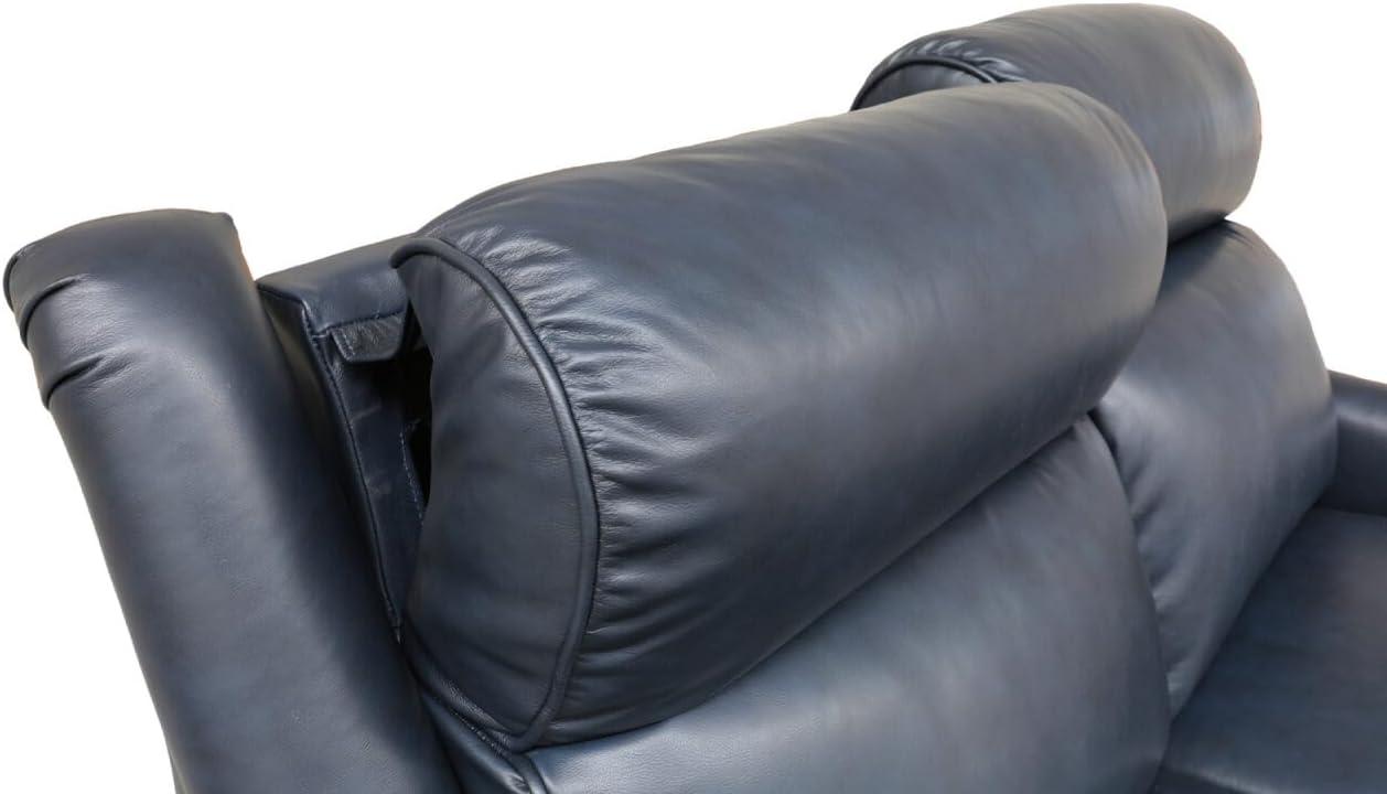 Shoreham Blue Leather Power Recliner with Nailhead Trim