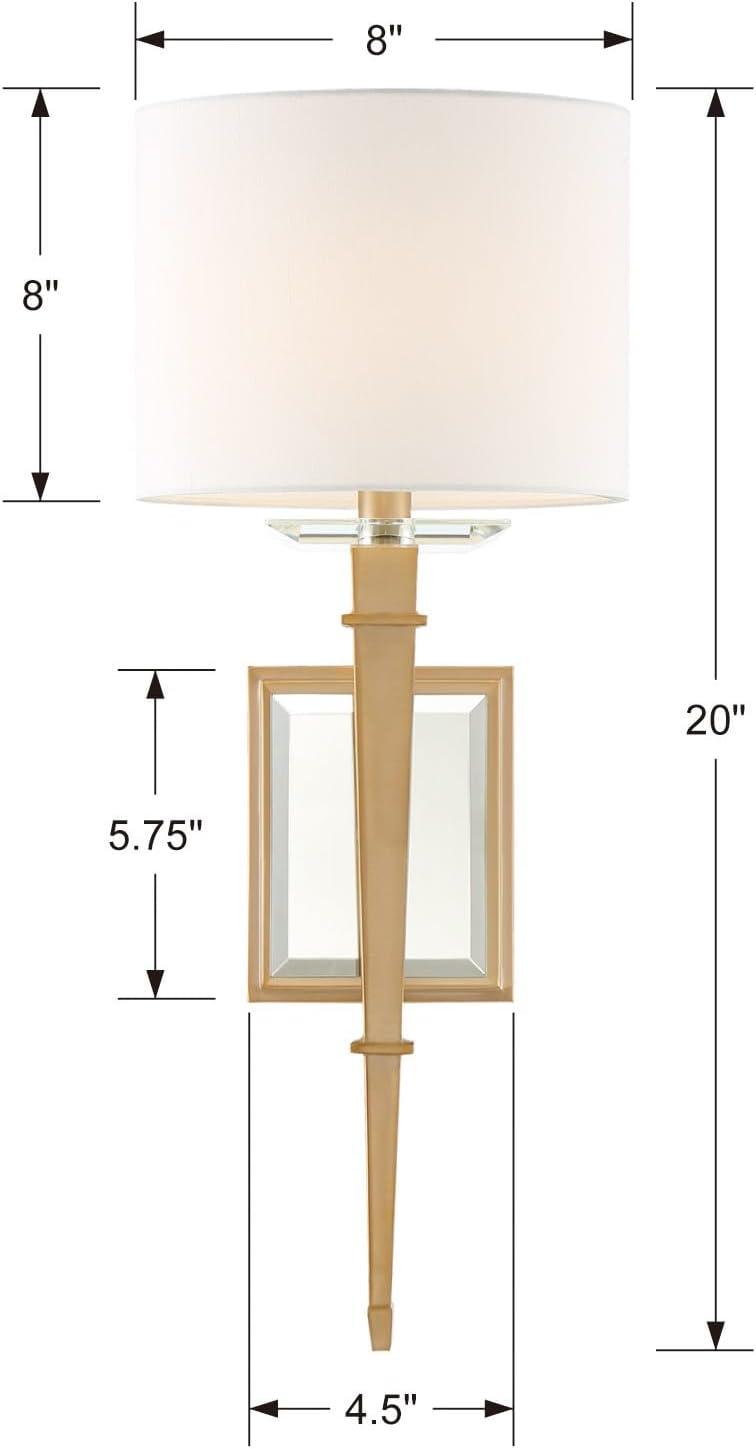 Aged Brass and White Silk 1-Light Wall Sconce