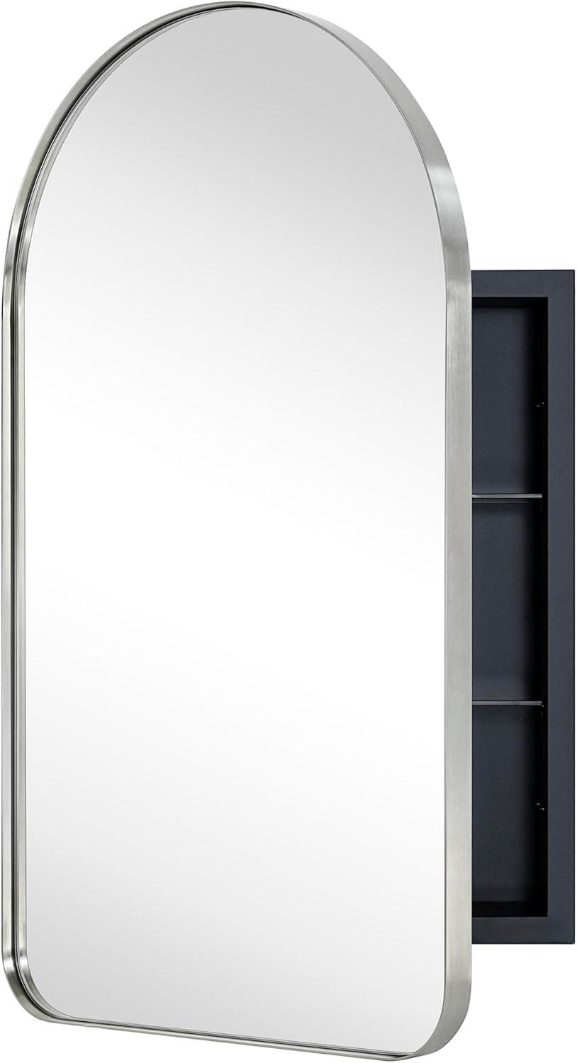 TEHOME 16 in. W x 28.3 in. H Arched Metal Framed Recessed Medicine Cabinet with Mirror for bathroom in Brushed Nickel