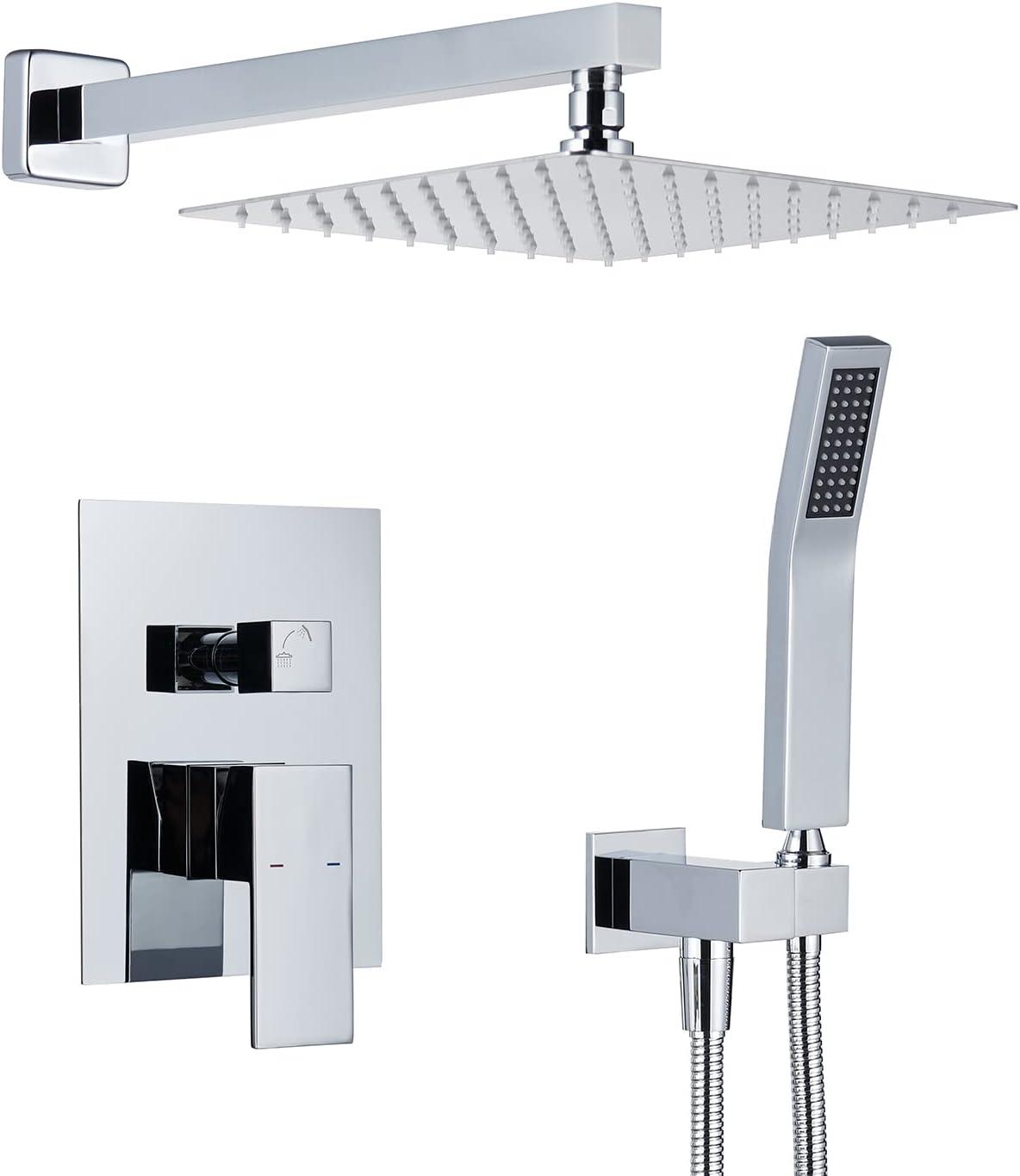 Shower System Shower Faucet Combo Set Wall Mounted with 10" Rainfall Shower Head and handheld shower faucet, Chrome Finish with Brass Valve Rough-In